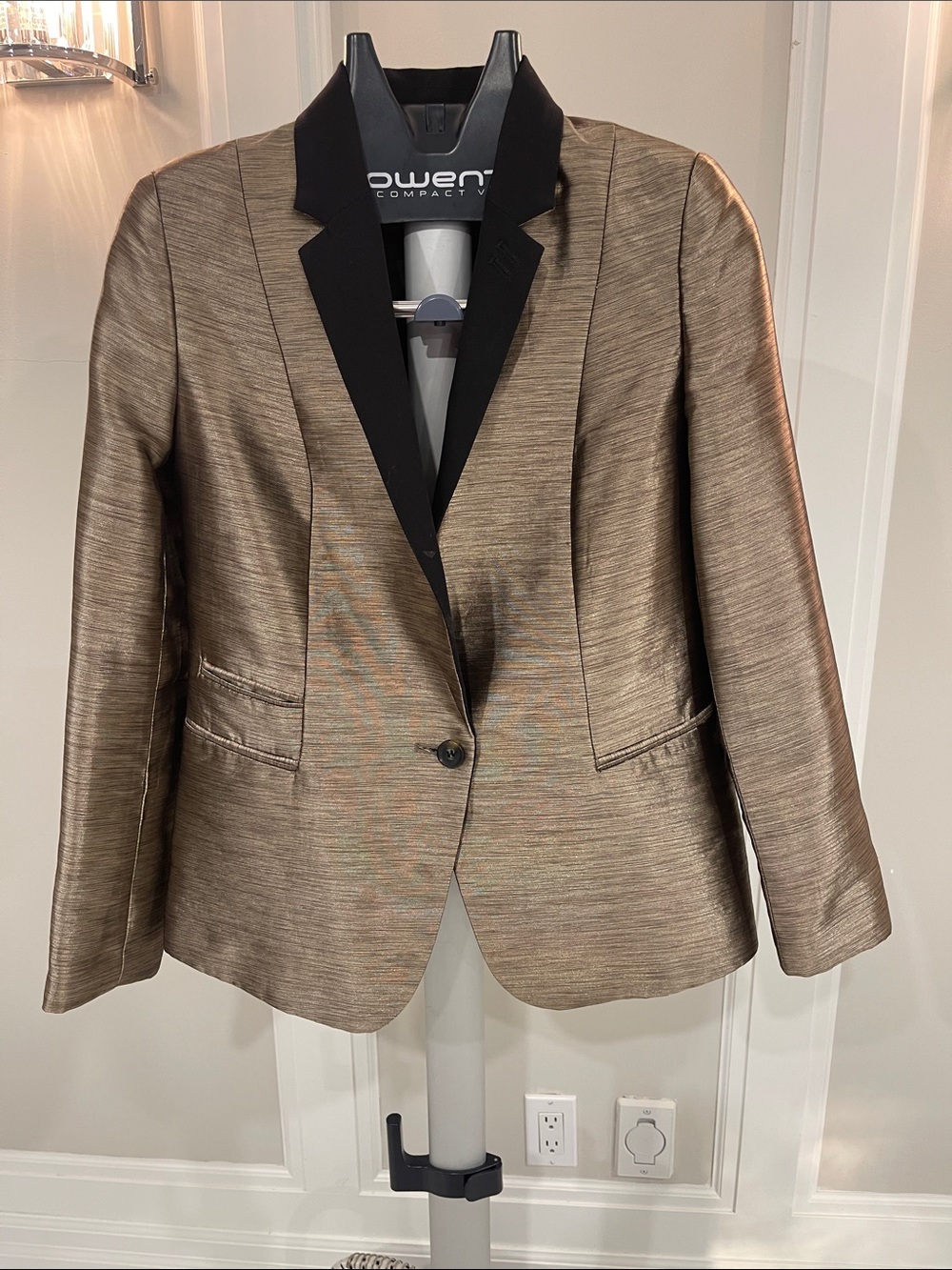 Women's Metallic Gold Blazer with Black Lapel